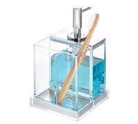iDesign Clarity 3 Portaoggetti lavello, Set Accessori Bagno in plastica Robusta, Composto da Dispenser Sapone, Contenitore 2 Scomparti e ripiano, Trasparente e Argento, 11,4 cm x 19,1 cm
