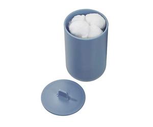 iDesign Coperchio cilindrico, Contenitore plastica e Organizer Bagno per Cotone, Cotton fioc, Cosmetici e Altro, Blu, 8,0 cm diametro x 13 cm