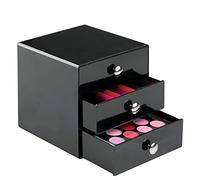 iDesign Drawers Cassetti porta trucchi, Mini cassettiera di qualità per make up, bijoux ecc., Cubi porta cosmetici con 3 cassetti, Plastica nero