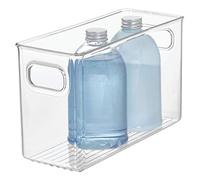 iDesign Linus Cestino portaoggetti per il bagno, Divisori per cassetti di misura media in plastica con manici, trasparente