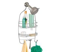 iDesign Neo Portaoggetti doccia, mensola bagno in metallo con 2 ripiani per shampoo e bagnoschiuma e ganci per asciugamani, argento