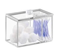 iDesign Organizer bagno con coperchio, Elegante porta dischetti struccanti in plastica con 2 scomparti, Pratico porta cotton fioc e organizer cosmetici, trasparente
