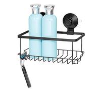 iDesign Everett Organizer Bagno, Piccolo portaoggetti Metallo con Supporto a Ventose Push Lock, Cestino Doccia da Appendere con Ganci per rasoi e spugne, Nero Opaco, 23,1 cm x 11,5 cm x 9,2 cm