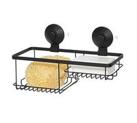 iDesign Organizer Bagno, Portaoggetti Doccia con 2 Ripiani in Metallo con Supporto a Ventose Push Lock, Cestino Doccia da Appendere con Ganci per rasoi e spugne, Nero Opaco