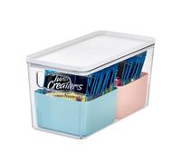 iDesign Organizer cassetti con 2 scomparti, Organizer cucina dalla serie di Rosanna Pansino, Organizer bagno in plastica riciclata con manici e coperchio, colorato e bianco