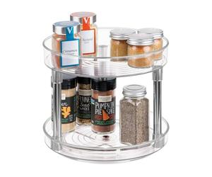 iDesign Organizer cucina a 2 livelli, Portaspezie girevole in plastica priva di BPA, Porta spezie ideale anche per conserve e altri utensili, trasparente