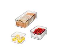iDesign Crisp Organizer frigo con Coperchio in Set da 3, Contenitori per Frigorifero in plastica Riciclata per l'organizzazione di Alimenti, Trasparente/Bianco, Set di 3, 3 unità