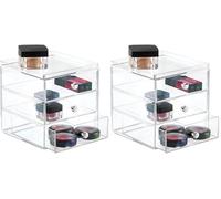 iDesign Porta trucchi con 3 cassetti, Mini cassettiera per make up, cosmetici e gioielli, Organizzatore trucchi impilabile in plastica, trasparente (Confezione da 2)