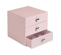 iDesign Porta trucchi con 3 cassetti, Mini cassettiera per trucco, gioielli e cosmetici, Organizzatore trucchi in plastica a forma di cubo, rosa
