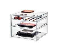 iDesign The Collection Porta, Portaoggetti Bagno Collezione Firmata da Sarah Tanno, Mini Beauty Case con cassetti in plastica per Trucchi e Accessori, Trasparente, 21 x 20,3 x 17,8 cm