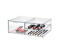 iDesign The Collection Porta, Portaoggetti Bagno Collezione Firmata da Sarah Tanno, Mini Beauty Case con cassetti in plastica per Trucchi e Accessori, Trasparente, 30,5 x 20,3 x 11,4 cm