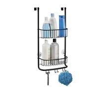 iDesign Portaoggetti doccia da appendere, Piccolo porta oggetti per doccia con 2 cestelli e 3 doppi ganci, Portaoggetti da appendere nel box doccia in metallo, nero