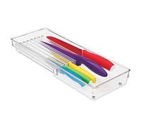 iDesign Portaposate cassetto, Organizer cassetti di piccole dimensioni in plastica, Porta coltelli cucina in plastica con 8 scomparti per coltelli, trasparente