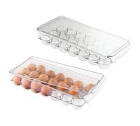 iDesign - Portauova in plastica con coperchio e manico, per 21 uova, set da 2, trasparente