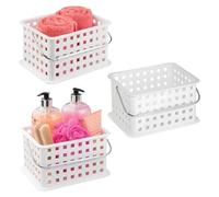 iDesign - Set di 3 cestini da doccia in plastica con maniglia, portatile; colore: Bianco