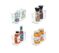 iDesign Set di 4 contenitori impilabili in plastica riciclata con maniglie per cucina, frigorifero, congelatore e dispensa, Varie dimensioni, trasparenti