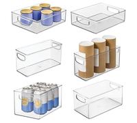 iDesign Set di 6 contenitori impilabili in plastica riciclata con maniglie per cucina, frigorifero, congelatore e dispensa, Varie dimensioni, trasparenti