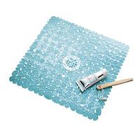 InterDesign iDesign Tappetino doccia quadrato, Tappeto antiscivolo per doccia e vasca da bagno in plastica, Tappeto bagno con potenti ventose antiscivolo, blu
