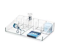 iDesign Porta trucchi, Porta pennelli make up con 13 scomparti della collezione firmata da Sarah Tanno, Portatrucchi trasparenti in plastica per rossetti e palette, trasparente