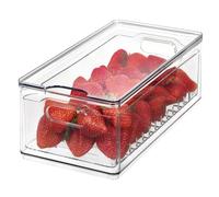 iDesign The Home Edit Contenitore per frutti di bosco grande in plastica riciclata trasparente con colino rimovibile