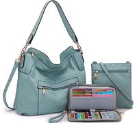 Idesort Grandi borse a tracolla da donna borse a tracolla borsa e portafoglio set per donna borse hobo borse, Set da 3 pezzi, azzurro ciel, Large