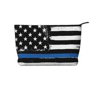 IDETECTOR Borsa da trucco in velluto a coste stampata con fiori bianchi e neri, Bandiera Usa Blu Linea Sottile, Taglia unica