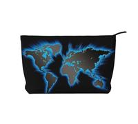 IDETECTOR Borsa da trucco in velluto a coste stampata con fiori bianchi e neri, Mappa del mondo., Taglia unica