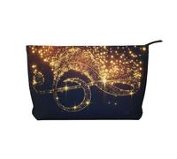 IDETECTOR Borsa da trucco in velluto a coste stampata con fiori bianchi e neri, Nota musicale d'oro con stella brillante, Taglia unica