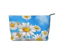 IDETECTOR Borsa da trucco in velluto a coste stampata con fiori bianchi e neri, Primavera Margherita Fiori, Taglia unica
