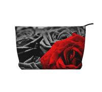 IDETECTOR Borsa da trucco in velluto a coste stampata con fiori bianchi e neri, Rose bianche e rosse nere, Taglia unica