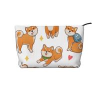 IDETECTOR Borsa da trucco in velluto a coste stampata con fiori bianchi e neri, Simpatico cane Shiba Inu., Taglia unica