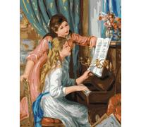 IDEYKA Due ragazze al pianoforte - Dipingi con i numeri per adulti, pittura semplice in acrilico con cornice, idea regalo, 40х50 cm