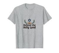 IDF Difendi la Terra Santa Sostegno Patriottico Israele Maglietta, Uomo, Grigio Melange, XL