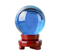 IDGTTLDF Blue Crystal Sphere Ball with Wooden Display Stand,13cm