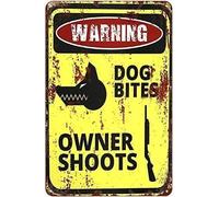 IDGTTLDF Humorous Retro Metal Sign Warning Protected by Canine Security Vintage Tin Wall Decor for Garage Workshop Man Cave 8 X 12 inch