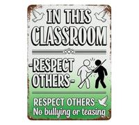 IDGTTLDF Message Metal Sign Respect Kindness Quote Vintage Rustic Tin Wall-Art for School Classroom or Daycare Center 8 X 12 inch