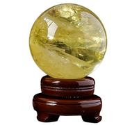 IDGTTLDF Polished Crystal Sphere Citrine Gemstone Ball Sculpture Figurine Pocket for, Decoration, Balancing with Wood Stand,75mm