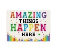 IDGTTLDF Teacher's Classroom Canvas - Amazing Things Happen Here Motivational Wall Art, Colorful Decoration for School, Preschool Kindergarten Framed,08x12inch(20x30cm)