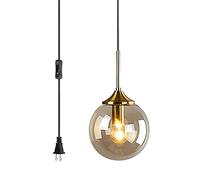 IDHBGJD Illuminazione Lampada a Sospensione a Globo in Vetro Lampada a Sospensione Moderna con Paralume in Ambra Illuminazione a Sospensione in Ottone Dorato per l'ingresso dell'isola della Cucina