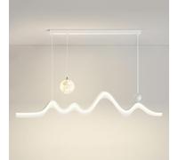 IDHBGJD Moderna Illuminazione a Sospensione a LED Lampadario lineare a Striscia Lunga Luce d'onda Stampa 3D Sfera di Luna Minimalismo Illuminazione Nera Verde Lampada a Sospensione a soffitto Bianco