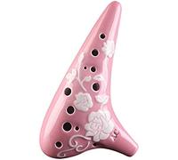 Idilliaca ocarina a forma di sottomarino a forma di rosa, strumento per flauto contralto a 12 fori, opera d'arte, borsa di stoffa + bastone per la pulizia + protezione bocchino, rosa, 18 x 10 x 5 cm