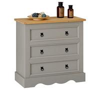 IDIMEX Cassettiera Tequila, credenza in stile Messico, pino massiccio in grigio/marrone, armadietto a buffet con 3 cassetti