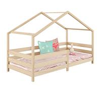 IDIMEX Letto a casa RENA in pino massello naturale, bellissimo letto Montessori con protezione anti-caduta, lettino stabile in 90 x 200 cm