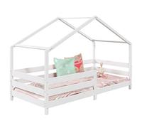IDIMEX Letto a casa RENA in pino massiccio di colore bianco, bellissimo letto Montessori con protezione anti-caduta, lettino stabile in 90 x 200 cm