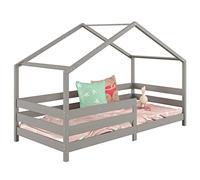 IDIMEX Letto a casa RENA in pino massiccio di colore grigio, bellissimo letto Montessori con protezione anti-caduta, lettino stabile in 90 x 200 cm