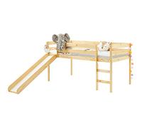 IDIMEX Letto a soppalco con scivolo Benny per bambini, in pino massiccio, laccato naturale, 90 x 200 cm (larghezza x lunghezza)