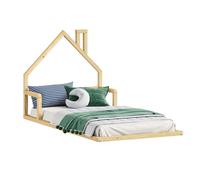 IDIMEX Letto Bambino ELOA Letto a Pavimento 90 x 200 cm Tipo Montessori, Testiera a Forma di Casa, in Pino Massiccio Naturale