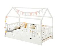 IDIMEX Letto capanna NUNA Letto Bambino Singolo Montessori in Legno 90 x 200 cm con Armadietto 2 Cassetti in Pino Massiccio laccato Bianco