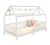 IDIMEX Letto NINA in pino massello bianco, bellissimo letto Montessori 90x200, grazioso letto indiano con tetto