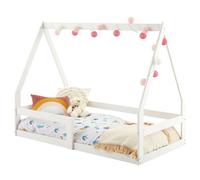 IDIMEX Letto per bambini LUSIA a forma di casa, 80 x 160 cm, bianco, in legno di pino con protezione anti-caduta, ideale per dormire e giocare, letto a pavimento, Montessori